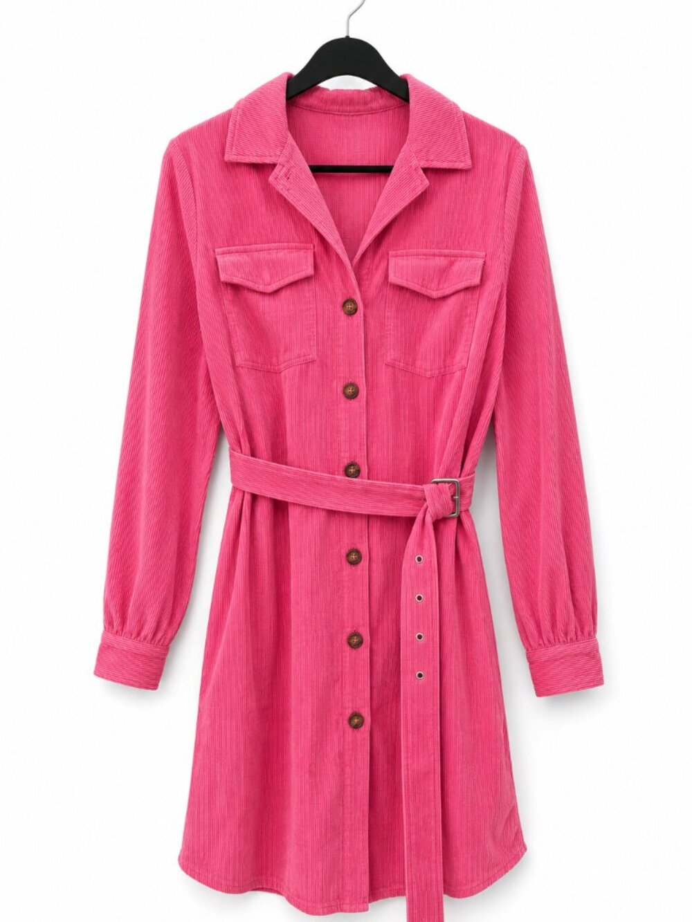 Pink Corduroy Shirt Dress Belted Button Front Long Sleeve Collared XL NWT